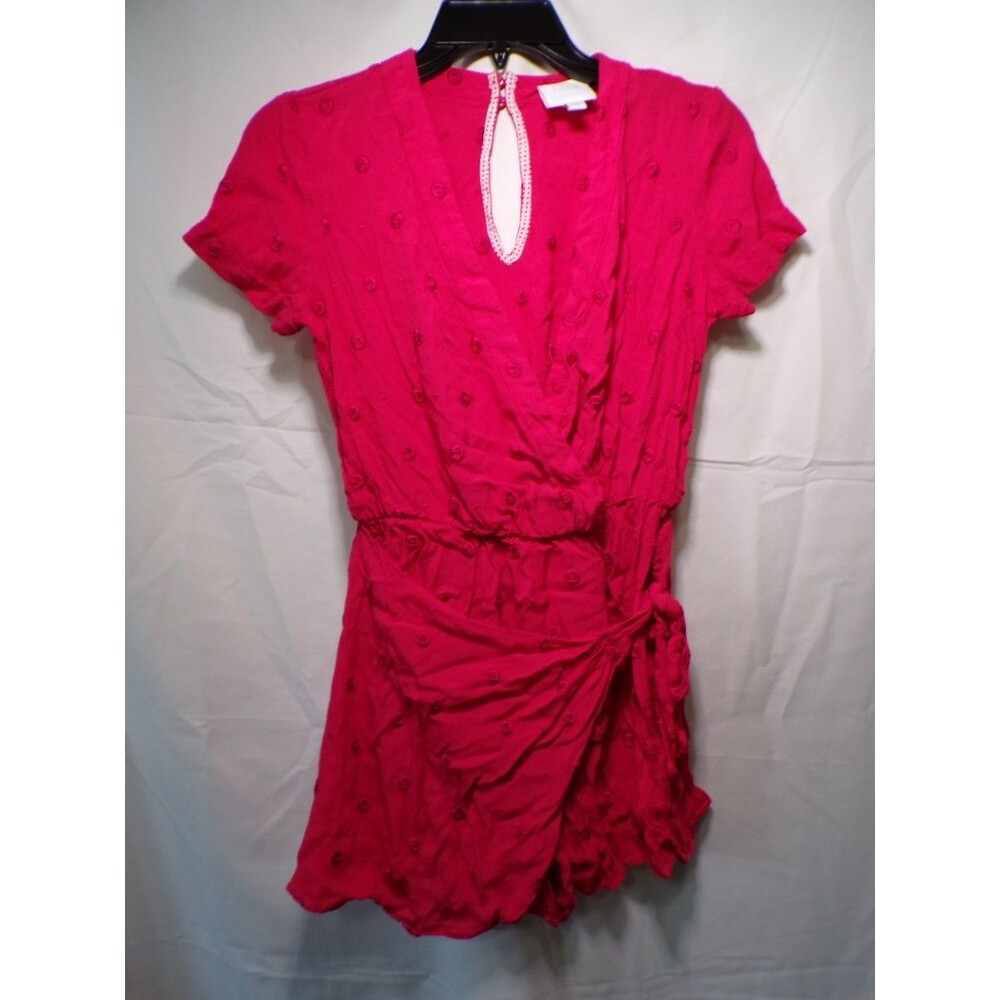 Anthropologie Greenbrier Raspberry Romper XS Wrap Front Ruffle Hem